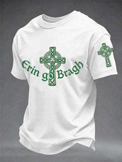 Men's Erin Go Bragh Celtic Knot Shamrock Cross Print Casual Tee