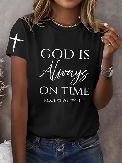 Women's God Is Always On Time Printed Iron On Short Sleeve T-Shirt