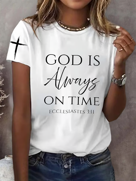 Women's God Is Always On Time Printed Iron On Short Sleeve T-Shirt