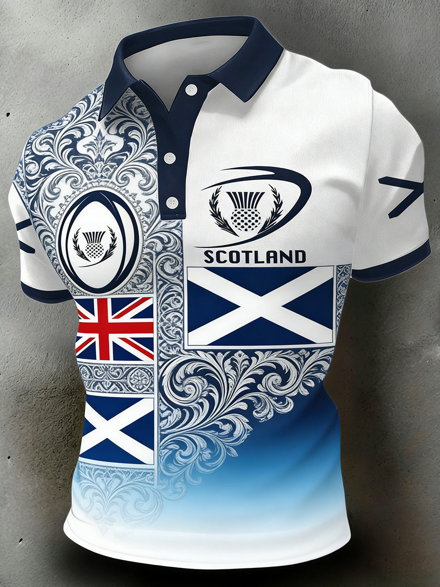 Men's Scottish Rugby Print Polo Shirt