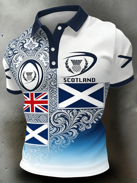 Men's Scottish Rugby Print Polo Shirt