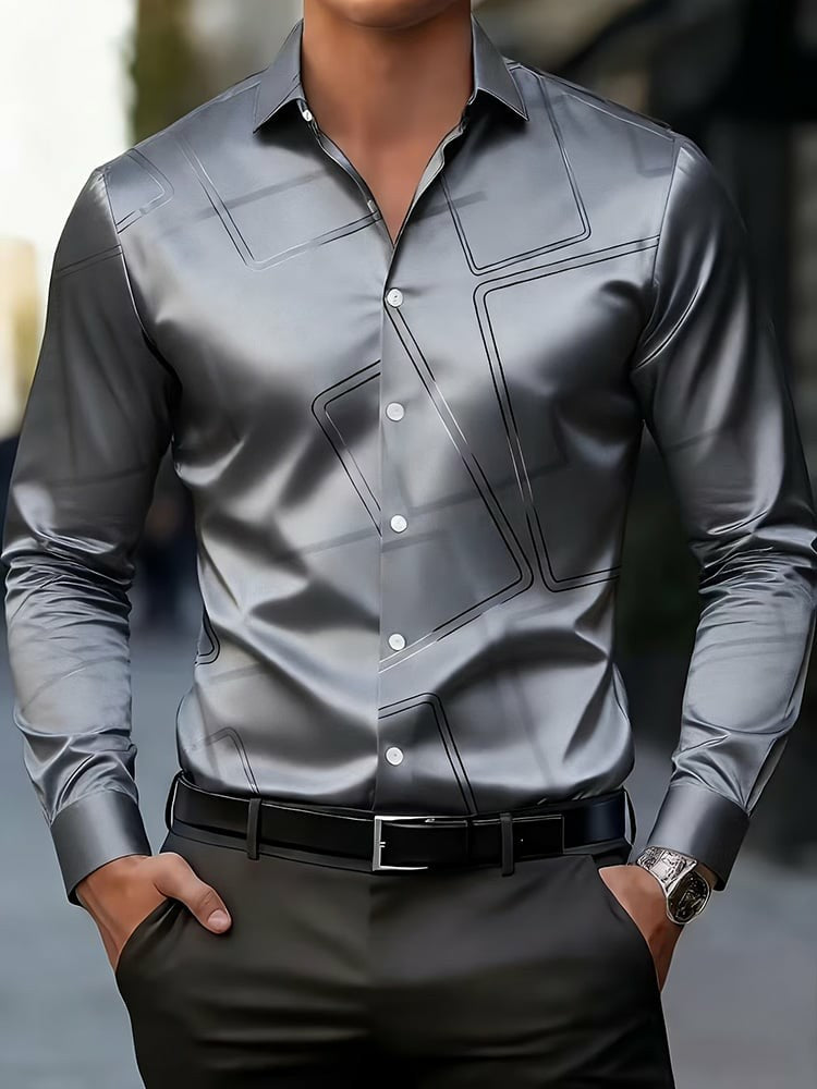 Men's Business Style Geometric Printed Satin Shirt