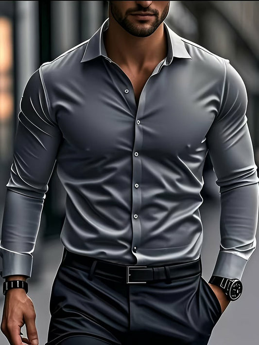 Men's Business Style Geometric Printed Satin Shirt