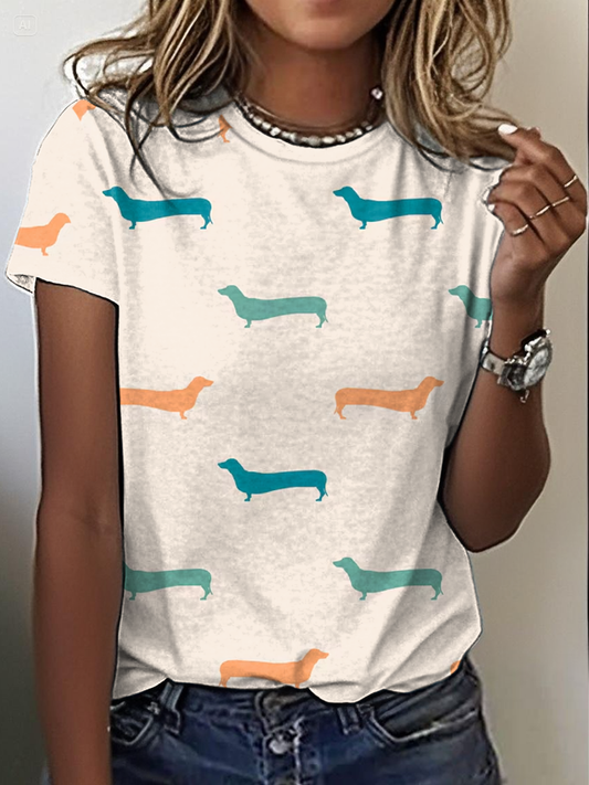 Women's Cute Dachshund Weiner Dog Printed short-sleeved T-shirt