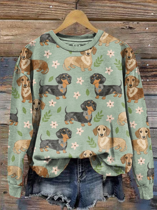 Women's Cute Dachshund Weiner Dog Printed Regular Sweatshirt