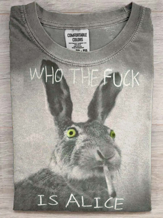 Funny Bunny Print Casual Short Sleeve T-Shirt