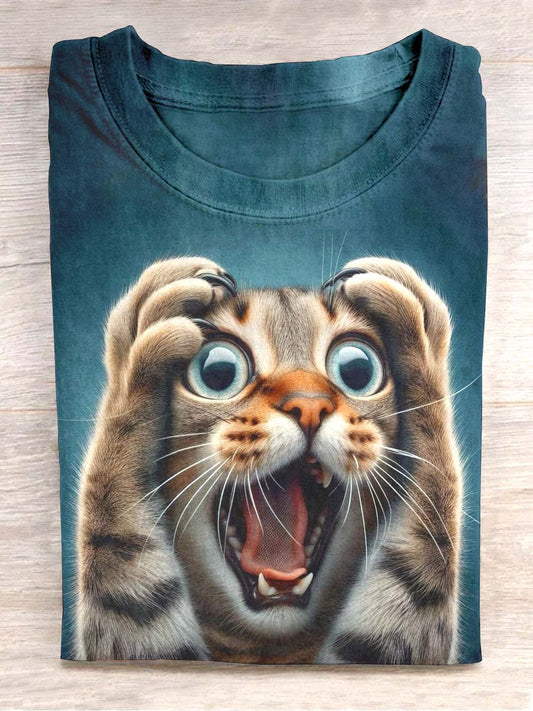 Unisex Collapse Cat Print Short Sleeve T-Shirt
