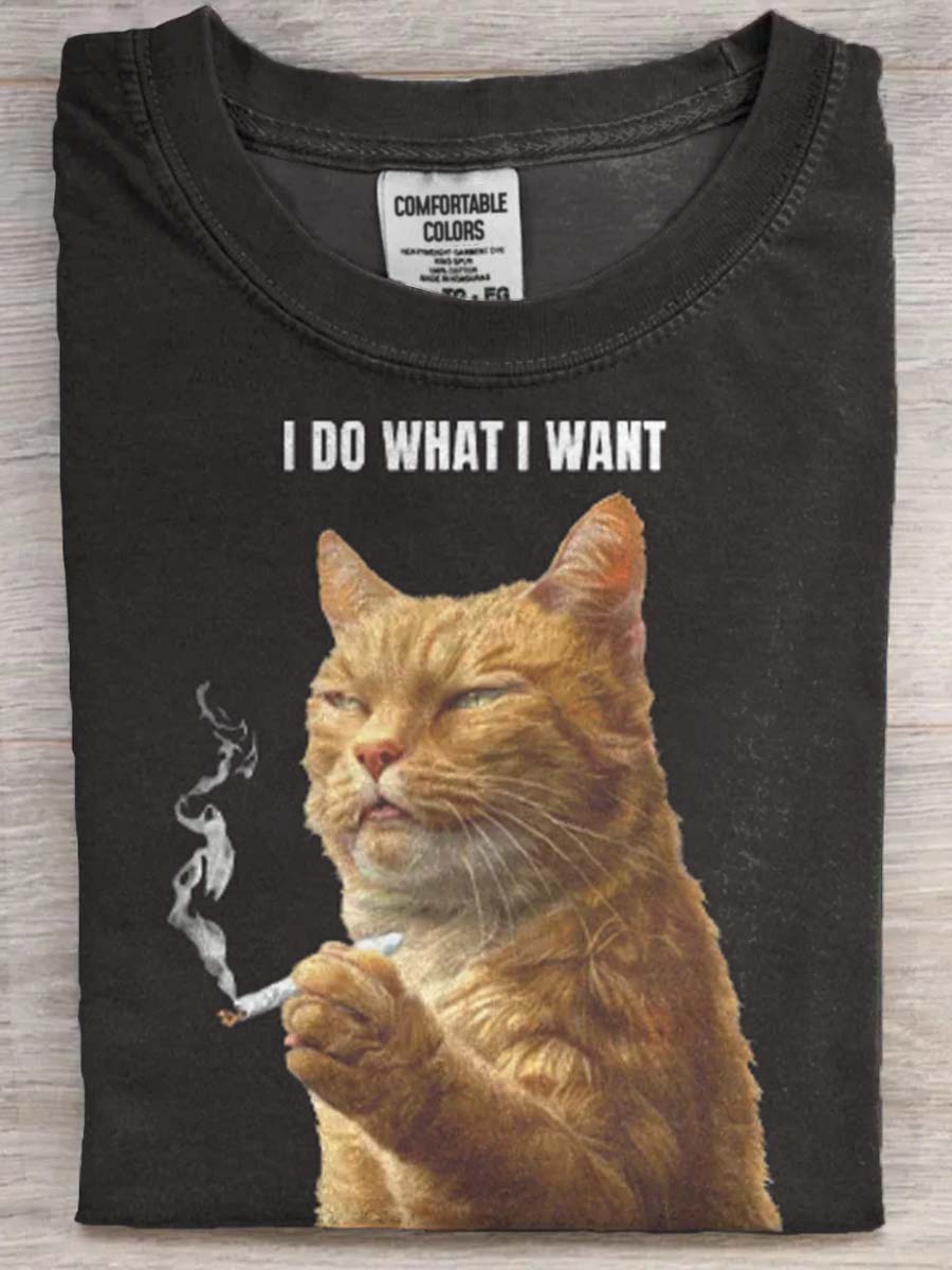 I Do What I Want Cat Print Casual Short Sleeve T-Shirt