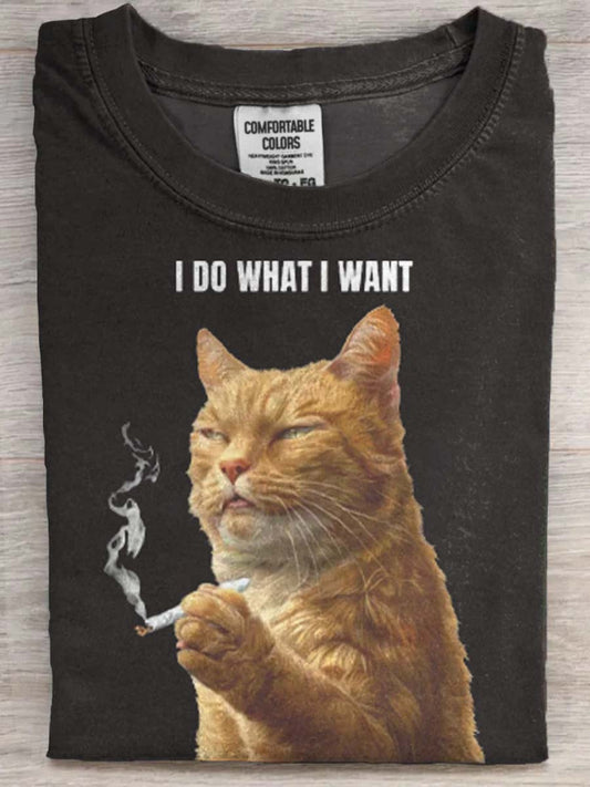 I Do What I Want Cat Print Casual Short Sleeve T-Shirt