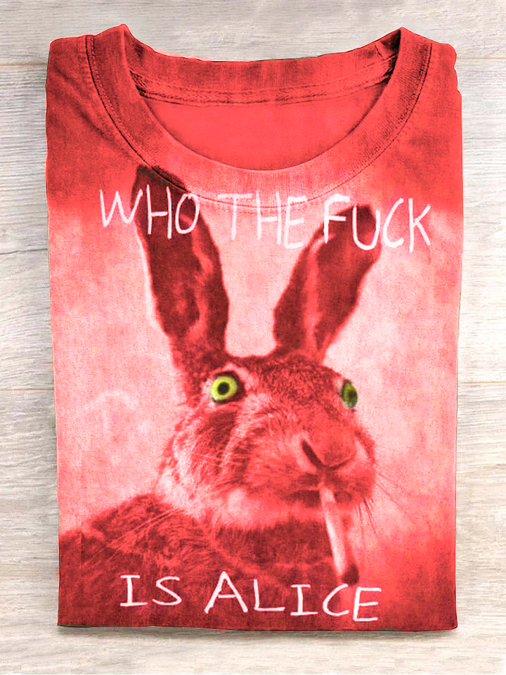 Funny Cute Bunny Smoking Print Casual Short Sleeve T-Shirt