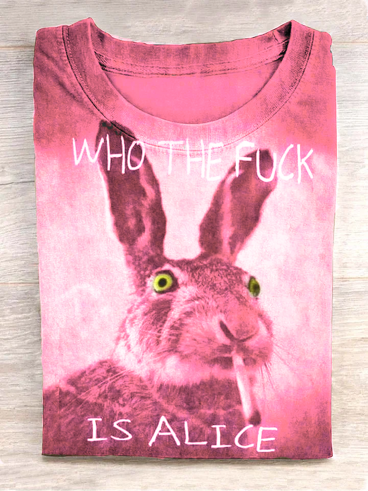 Funny Cute Bunny Smoking Print Casual Short Sleeve T-Shirt