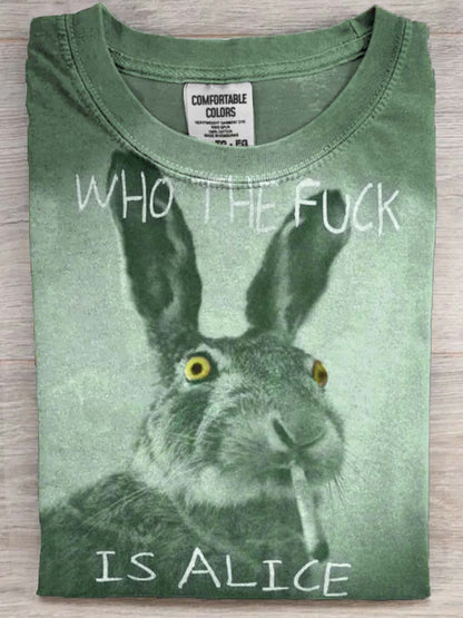 Funny Text Bunny Smoking Print Casual Short Sleeve T-Shirt