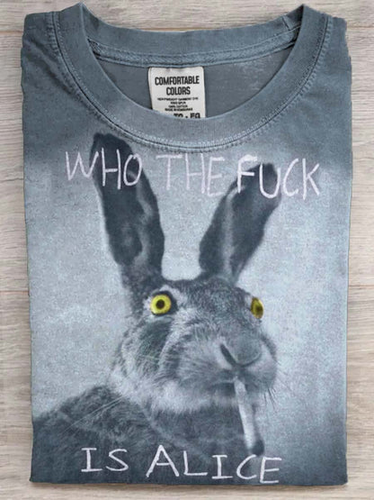 Funny Text Bunny Smoking Print Casual Short Sleeve T-Shirt