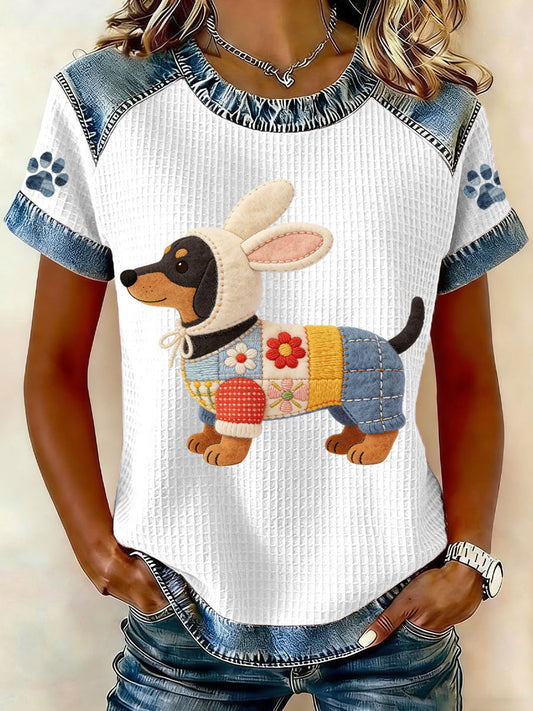 Women's Easter Dachshund Bunny Costume Waffle Tops