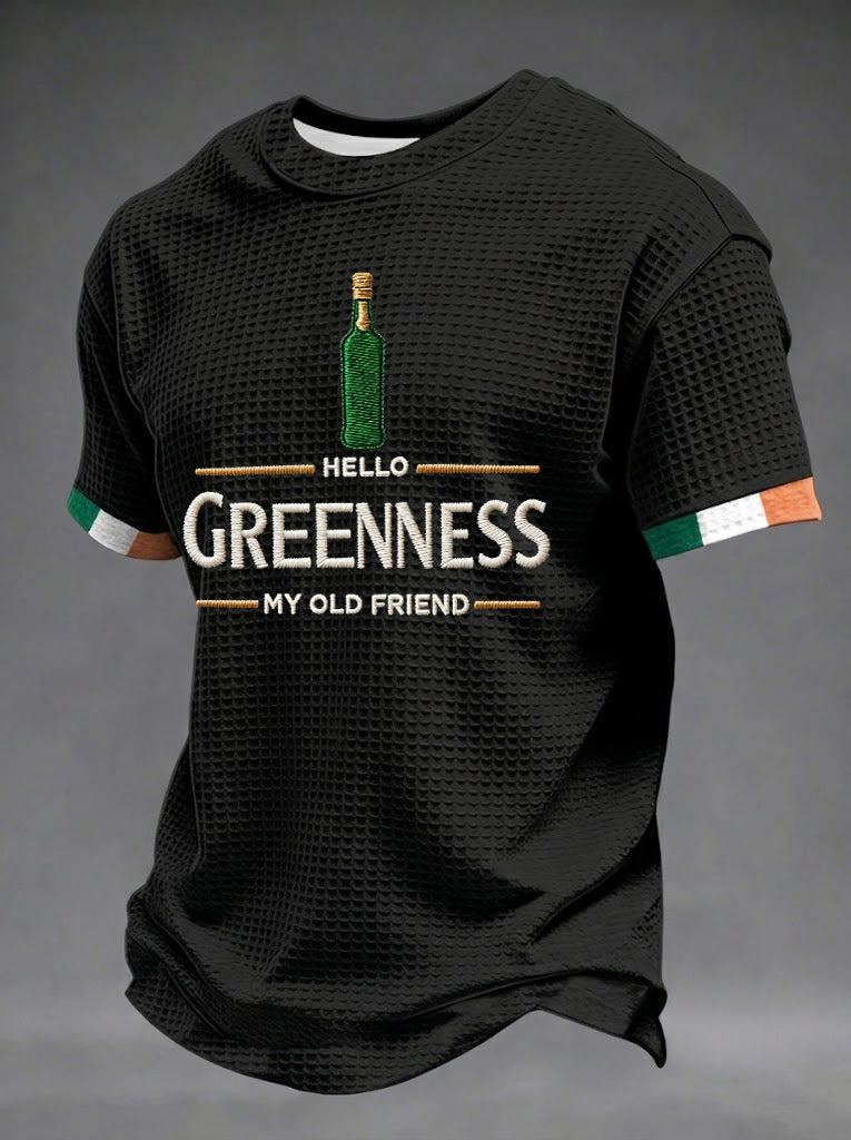 Men's Hello Greenness My Old Friend Irish Jameson Whiskey Printed Waffle Short Sleeve T-Shirt
