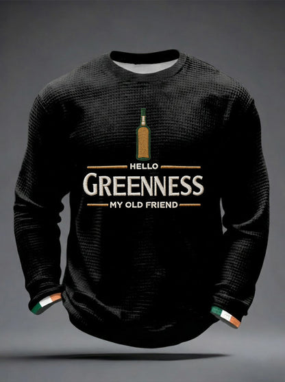 Men's Hello Greenness My Old Friend Irish Jameson Whiskey Printed Waffle Long Sleeve Sweatshirt