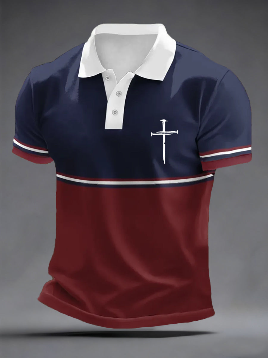 Men's Nail Cross Colorblock Print Casual Top