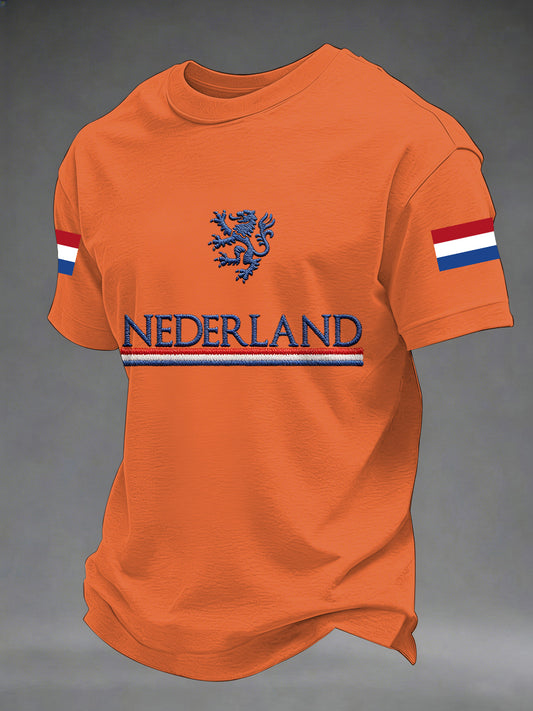 Men's Nederland Flag Print Koningsdag Casual Tee