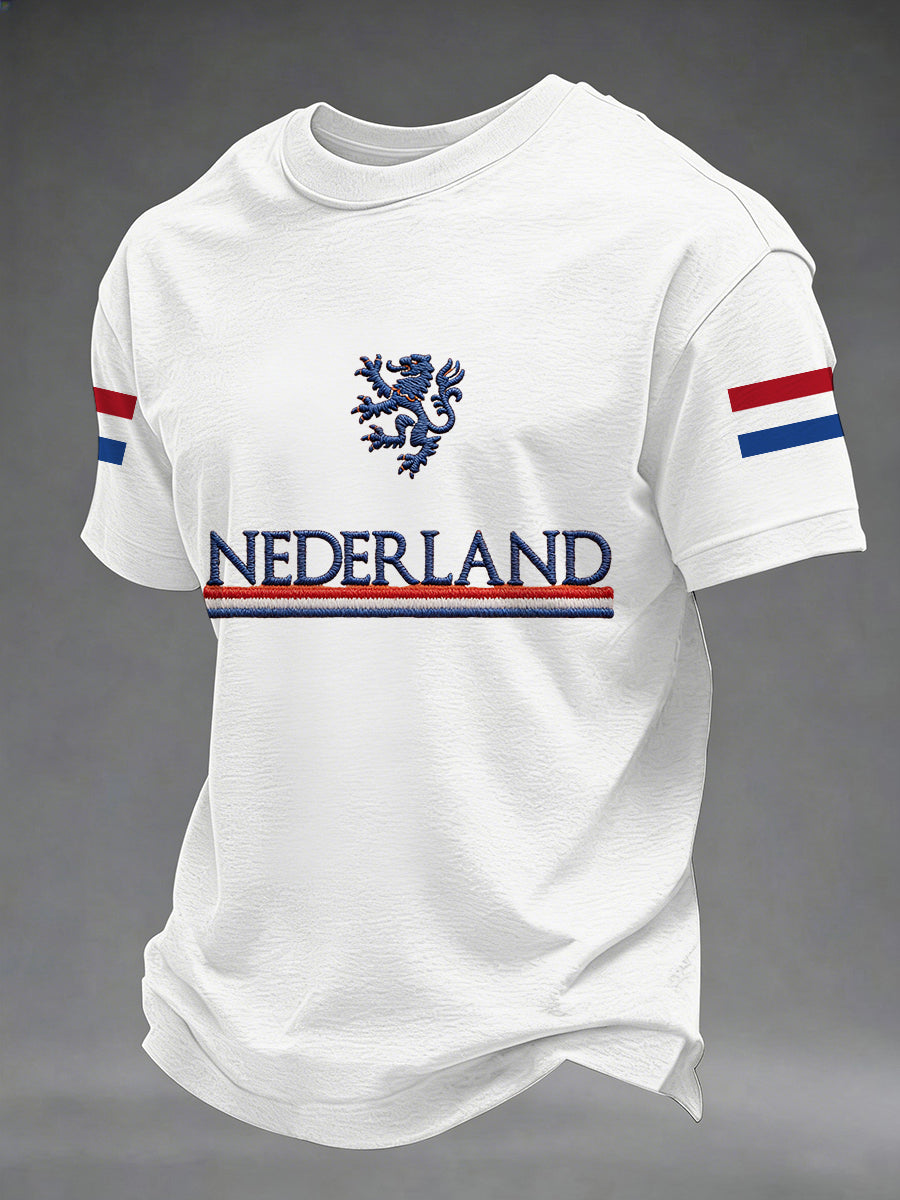 Men's Nederland Flag Print Koningsdag Casual Tee