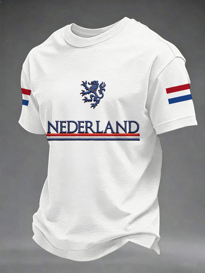 Men's Nederland Flag Print Koningsdag Casual Tee