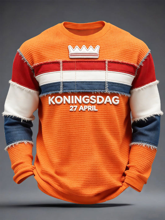Men's Dutch Koningsdag 3D Patchwork Print Casual Long-Sleeved T-Shirt