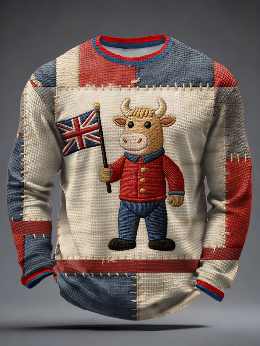 Men's British John Bull print Waffle Long Sleeve T-Shirt