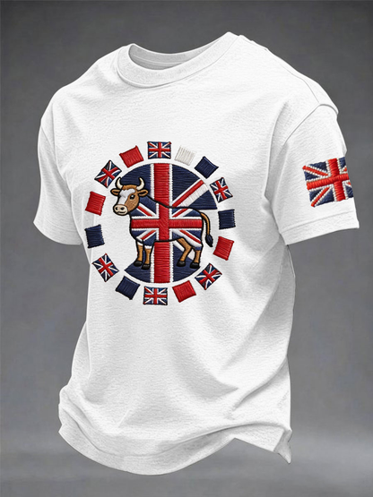 Men's British John Bull print imitation cotton short-sleeved T-shirt