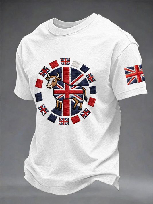Men's British John Bull print imitation cotton short-sleeved T-shirt