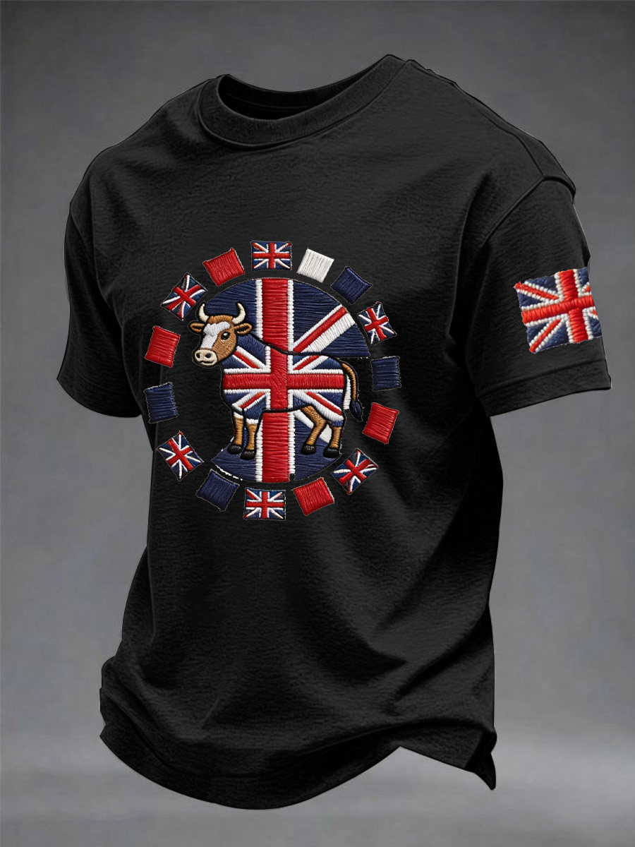 Men's British John Bull print imitation cotton short-sleeved T-shirt