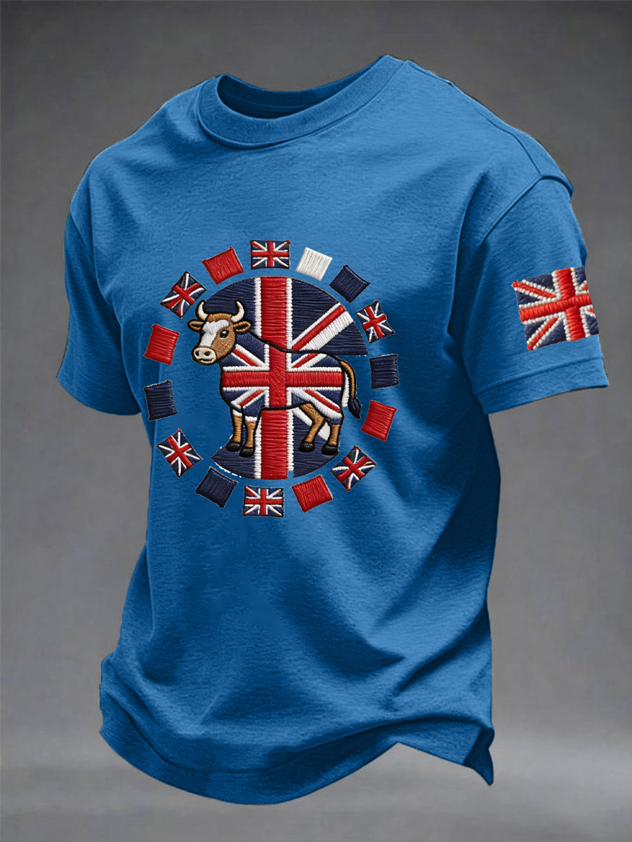 Men's British John Bull print imitation cotton short-sleeved T-shirt