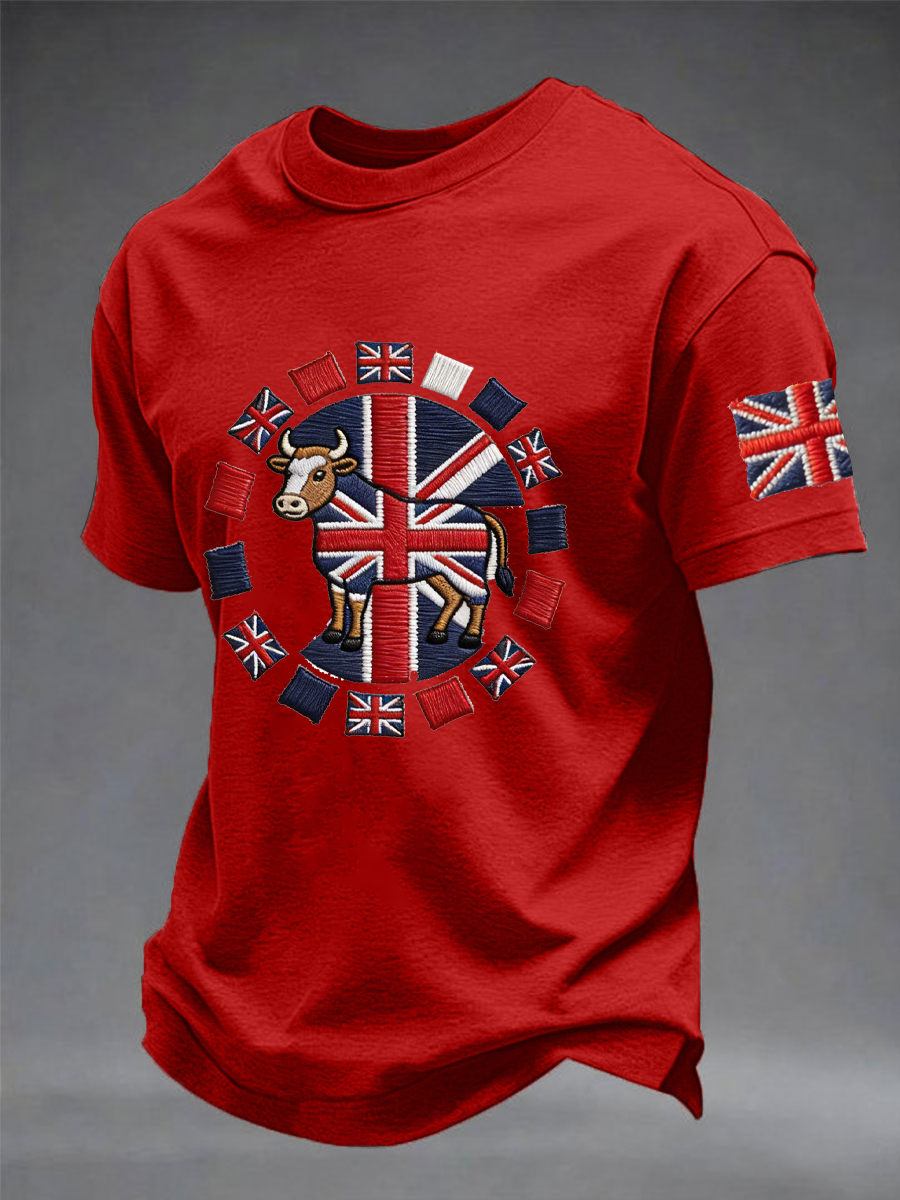 Men's British John Bull print imitation cotton short-sleeved T-shirt