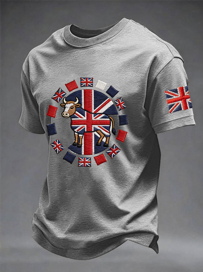Men's British John Bull print imitation cotton short-sleeved T-shirt