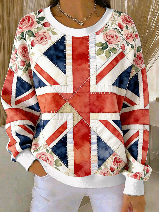 Women's British Style Plants Flowers Print Casual Sweatshirt