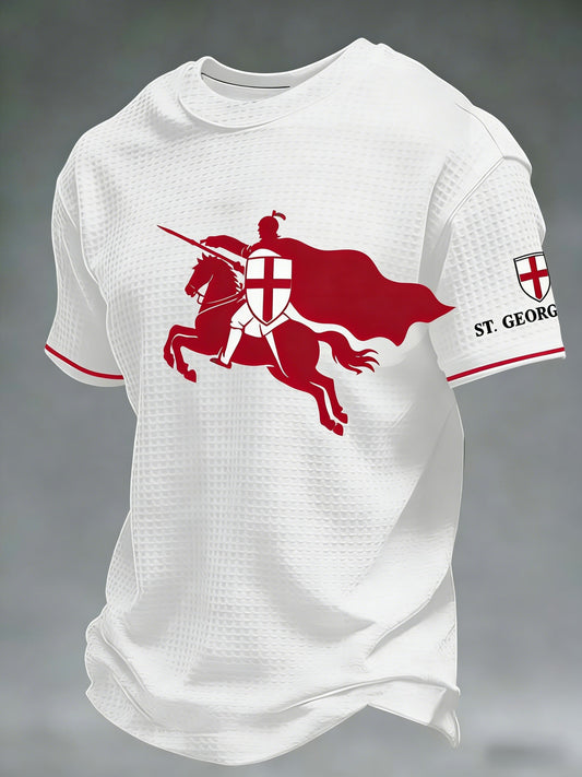 Men's  Retro St George's Day  Casual Waffle Short-Sleeve T-Shirt