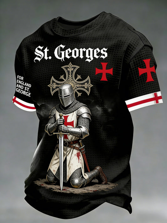 Men's  Retro St George's Day  Casual Waffle Short-Sleeve T-Shirt