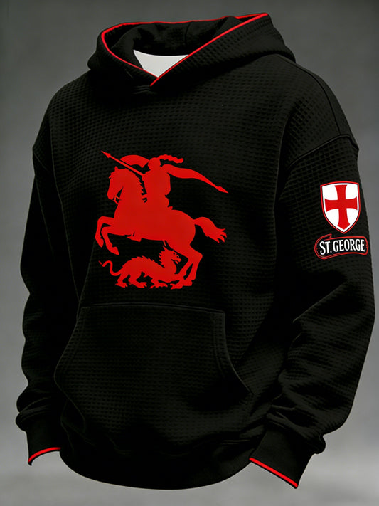 Men's  Retro St George's Day  Casual Waffle Hoodie Sweatshirt