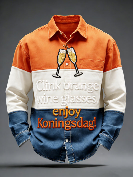Men's Dutch Koningsdag Striped Patchwork Print Casual Shirt