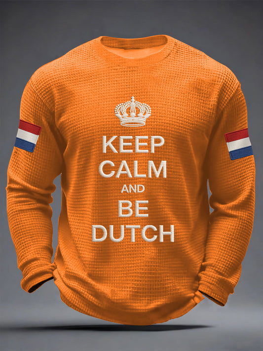 Men's Keep Calm and Be Dutch Print Casual Waffle Long Sleeve T-Shirt