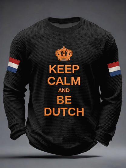 Men's Keep Calm and Be Dutch Print Casual Waffle Long Sleeve T-Shirt