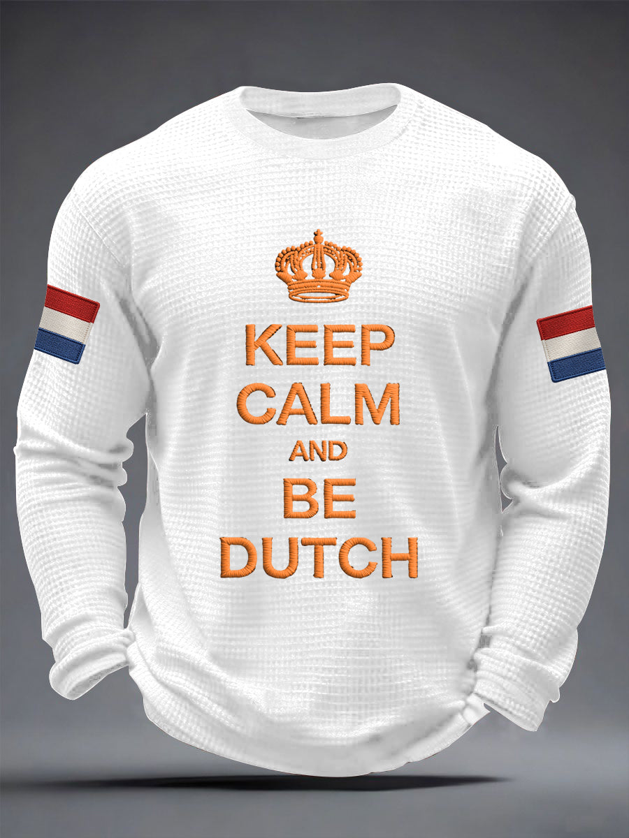 Men's Keep Calm and Be Dutch Print Casual Waffle Long Sleeve T-Shirt