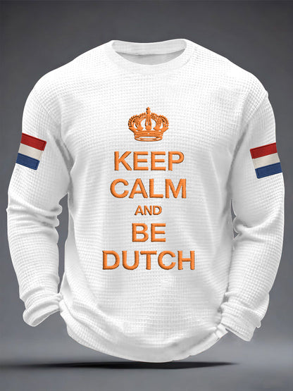 Men's Keep Calm and Be Dutch Print Casual Waffle Long Sleeve T-Shirt