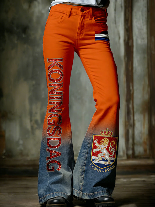 Women's Vintage Flared Pants For Dutch King's Day Celebrations