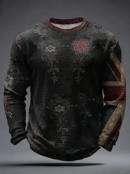 Men's Gothic Union Jack Flag Print Waffle Long Sleeve T-Shirt