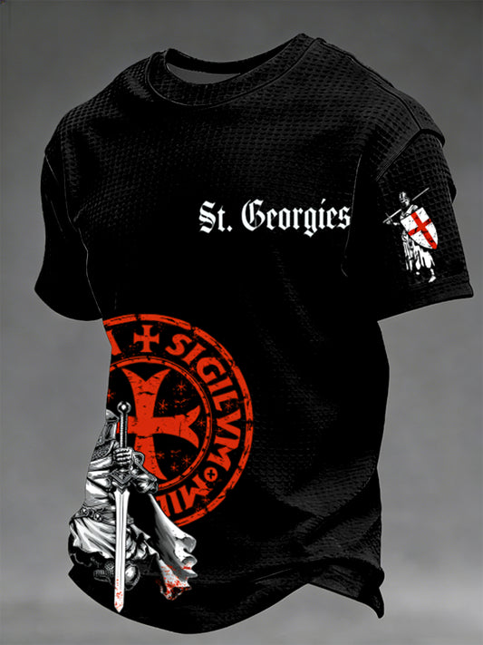 Men's  Retro St George's Day  Casual Waffle Short-Sleeve T-Shirt