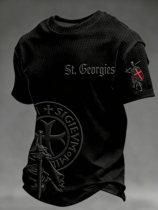 Men's  Retro St George's Day  Casual Waffle Short-Sleeve T-Shirt