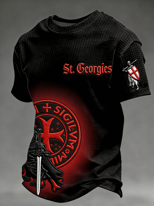 Men's  Retro St George's Day  Casual Waffle Short-Sleeve T-Shirt