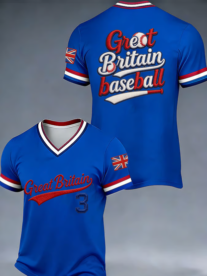 Men's Britain Baseball Peinted V-neck T-shirt