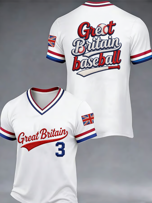 Men's Britain Baseball Peinted V-neck T-shirt