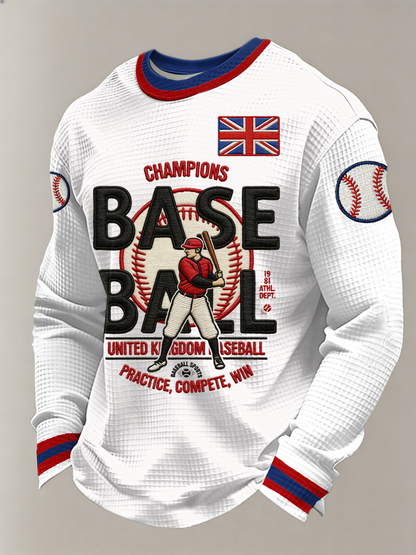 Men's Britain Baseball Peinted Waffle Long Sleeve Top