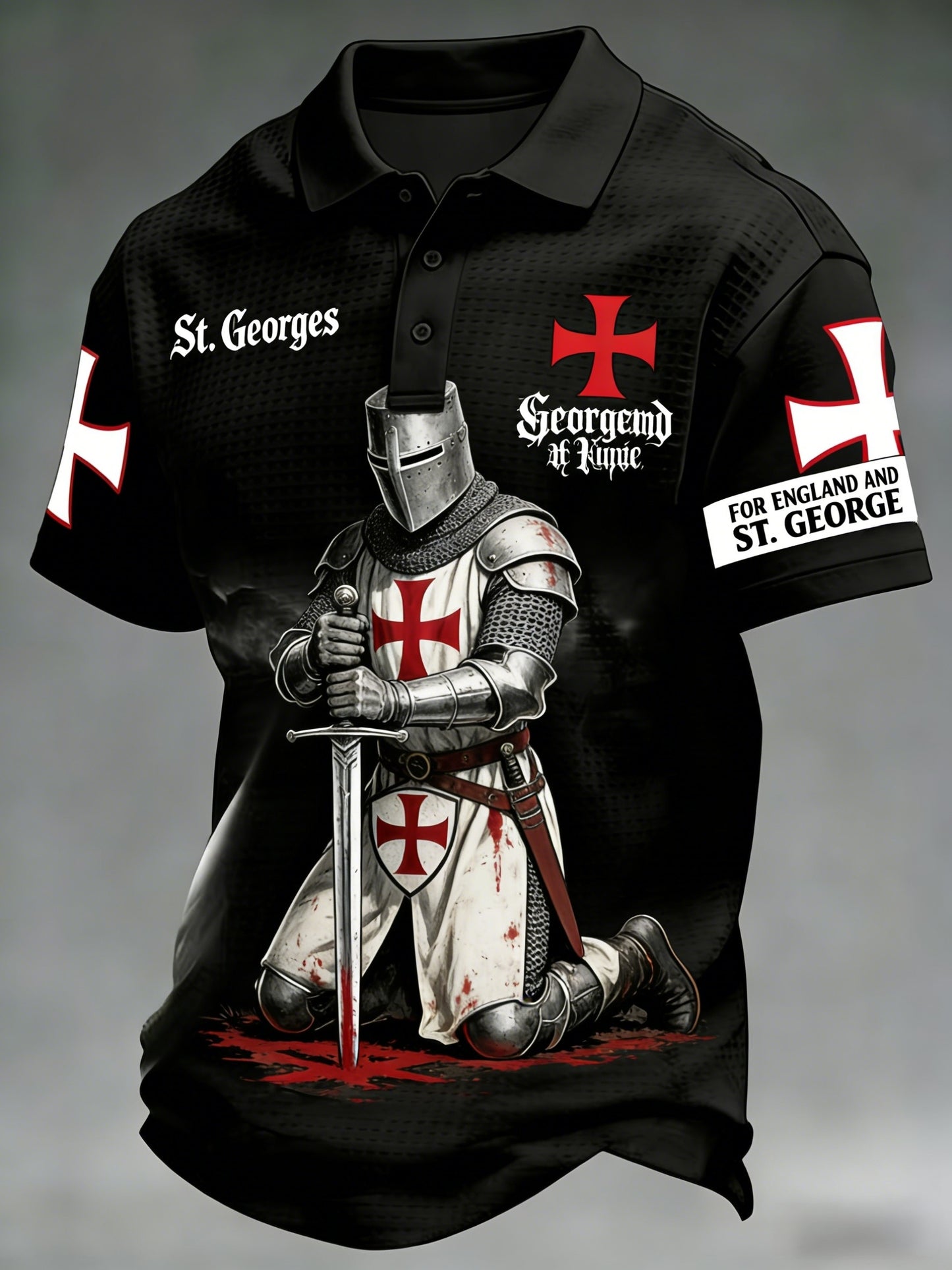 Men's  Retro St George's Day  Casual Waffle Short-Sleeve Polo Shirt